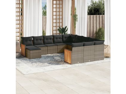 12dílná zahradní sedací souprava s poduškami šedá polyratan 3260667