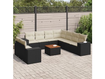 10dílná zahradní sedací souprava s poduškami černá polyratan 3257841