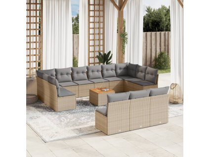 14dílná zahradní sedací souprava s poduškami béžová polyratan 3223903