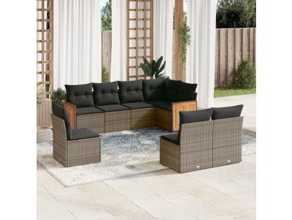 8dílná zahradní sedací souprava s poduškami šedá polyratan 3260128