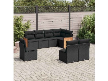 8dílná zahradní sedací souprava s poduškami černá polyratan 3260123