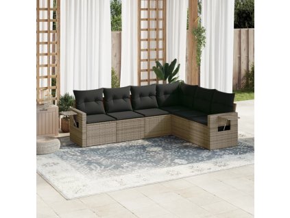 6dílná zahradní sedací souprava s poduškami šedá polyratan 3252547