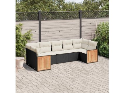 7dílná zahradní sedací souprava s poduškami černá polyratan 3260348