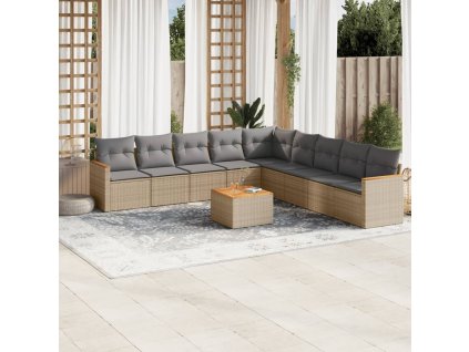 10dílná zahradní sedací souprava s poduškami béžová polyratan 3258468