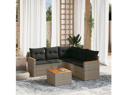 6dílná zahradní sedací souprava s poduškami šedá polyratan 3258371