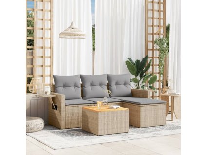 5dílná zahradní sedací souprava a podušky mix béžové polyratan 3256864