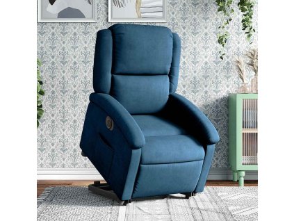 Elektrické zvedací polohovací křeslo modré samet 3204332
