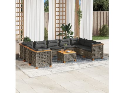 10dílná zahradní sedací souprava s poduškami šedá polyratan 3261987