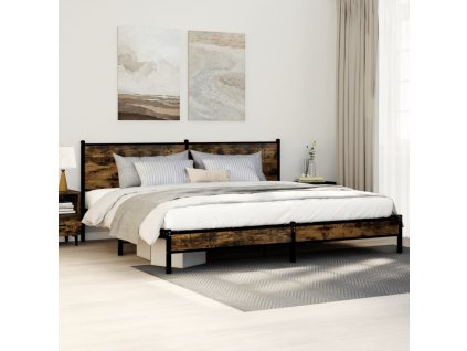 Kovový rám postele bez matrace kouřový dub 200 x 200 cm 3301380