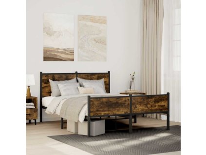 Kovový rám postele bez matrace kouřový dub 140 x 190 cm 4007850