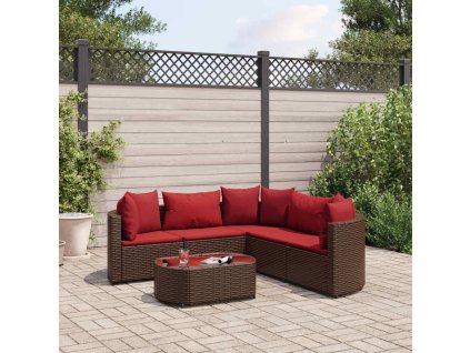 6dílná zahradní sedací souprava s poduškami hnědá polyratan 3308397