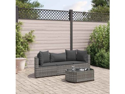 4dílná zahradní sedací souprava s poduškami šedá polyratan 3308362