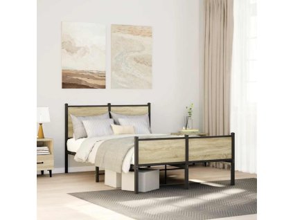 Kovový rám postele bez matrace dub sonoma 120 x 190 cm 4007901