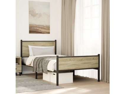 Kovový rám postele bez matrace dub sonoma 100 x 200 cm 4007899