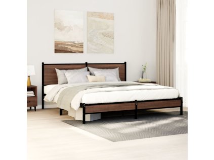 Kovový rám postele bez matrace hnědý dub 183 x 213 cm 3301406