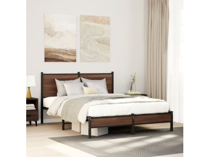 Kovový rám postele bez matrace hnědý dub 140 x 190 cm 4007922