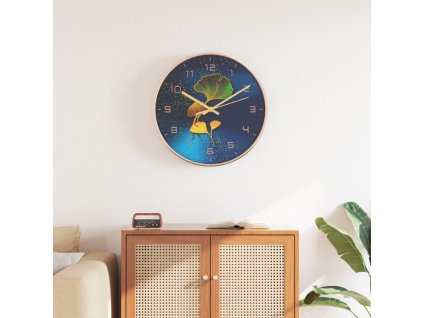 Nástěnné hodiny zlaté a modré Ø 29,5 cm polystyren a sklo 4008407