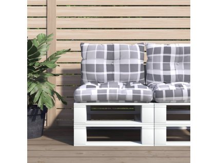 Podušky na palety 2 ks šedé kárované textil 360848