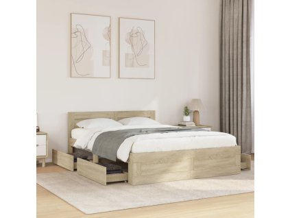 Rám postele s čelem dub sonoma 140 x 190 cm kompozitní dřevo 3295592