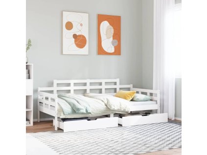 Válenda se zásuvkami bílá 90 x 200 cm masivní borovice 3302121