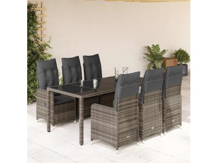 7dílný zahradní bistro set s poduškami šedý polyratan 3277037