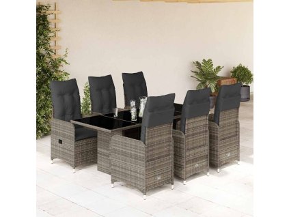 7dílný zahradní bistro set s poduškami šedý polyratan 3277040
