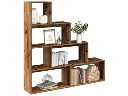 Knihovna/dělící stěna 4patrová old wood 143,5x29x143,5 cm 858001