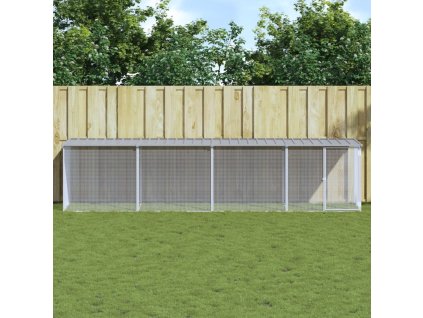 Klec pro kuřata se střechou světle šedá 403 x 98 x 90 cm ocel 3189055