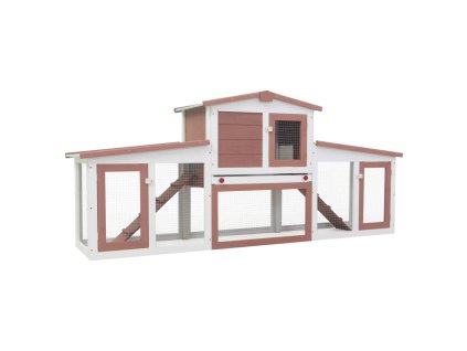 Velká venkovní králíkárna hnědo-bílá 204 x 45 x 85 cm dřevo 170844