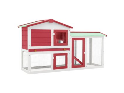 Velká venkovní králíkárna červeno-bílá 145 x 45 x 84 cm dřevo 170842