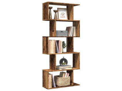 Knihovna/dělící stěna 5patrová old wood 70x24x161 cm kompozit 858100