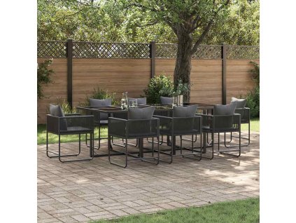 Zahradní jídelní souprava 9 pcs Černá Ocel 3335875