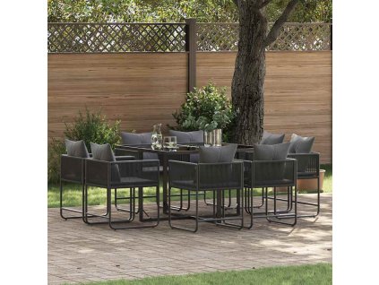 Zahradní jídelní souprava 9 pcs Černá Ocel 3335883