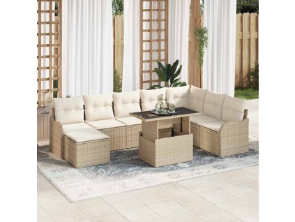 Sada zahradních pohovek s polštářem 9 pcs Béžová Poly ratan 3348517