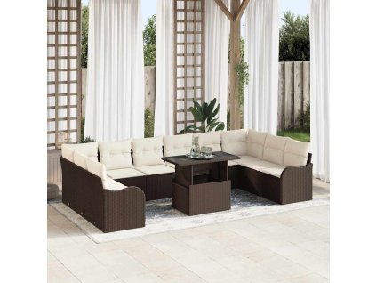 Sada zahradních pohovek s polštářem 11 pcs Hnědá Poly ratan 3348534