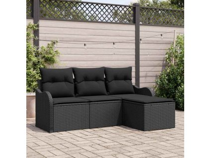 Sada zahradních pohovek s úložištěm 4 pcs Černá polyratan 3354322