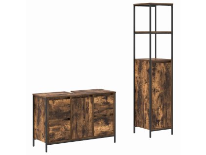 Sada koupelnového nábytku se zásuvkou 2 pcs Uzený dub a černá 3328376