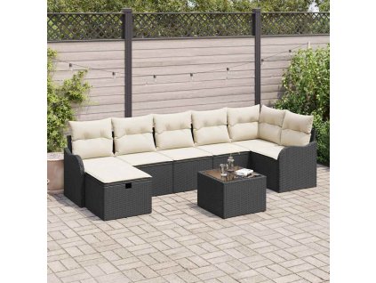 Set pohovek s polštářem 8 pcs Černá a krémová polyratan 3359006