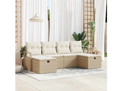 Set pohovek s polštářem 6 pcs Béžová a krémová polyratan 3359220