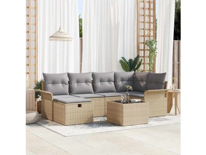 Sada zahradních pohovek s polštářem 7 pcs Béžová Poly ratan 3360221