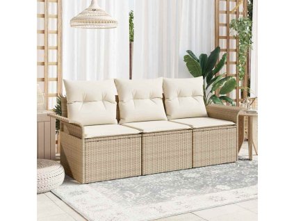 Set pohovek s polštářem 3 pcs Béžová a krémová polyratan 3345221