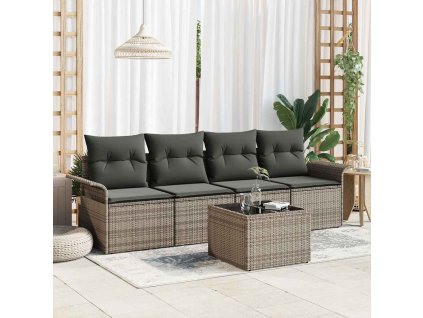 Set pohovek s polštářem 5 pcs Šedá polyratan 3345229