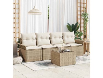 Set pohovek s polštářem 5 pcs Béžová polyratan 3345231