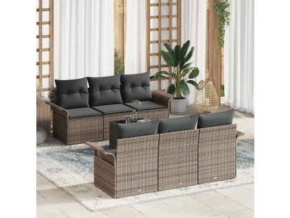 Sada zahradních pohovek s polštářem 7 pcs Šedá polyratan 3345249