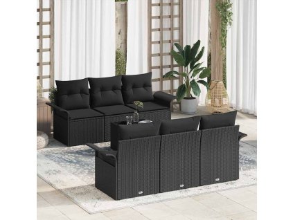 Sada zahradních pohovek s polštářem 7 pcs Černá polyratan 3345253