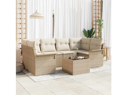Sada zahradních pohovek 7 pcs Béžová Poly ratan 3345261
