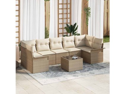 Sada zahradních pohovek s polštářem 8 pcs Béžová polyratan 3345281