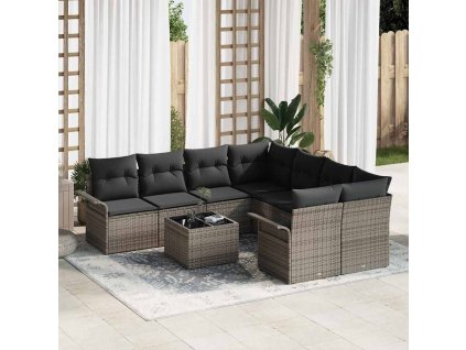 Sada zahradních pohovek s polštářem 9 pcs Šedá polyratan 3345299