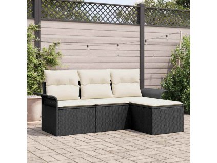 Set pohovek s polštářem 4 pcs Černá a krémová polyratan 3345307