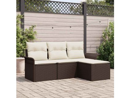 Set pohovek s polštářem 4 pcs Hnědá a krémová polyratan 3345308